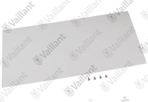 Weiße Verkleidung von Vaillant mit vier Schrauben, rechteckige Form, geeignet für einen spezifischen Anwendungshintergrund in der Heiztechnik.